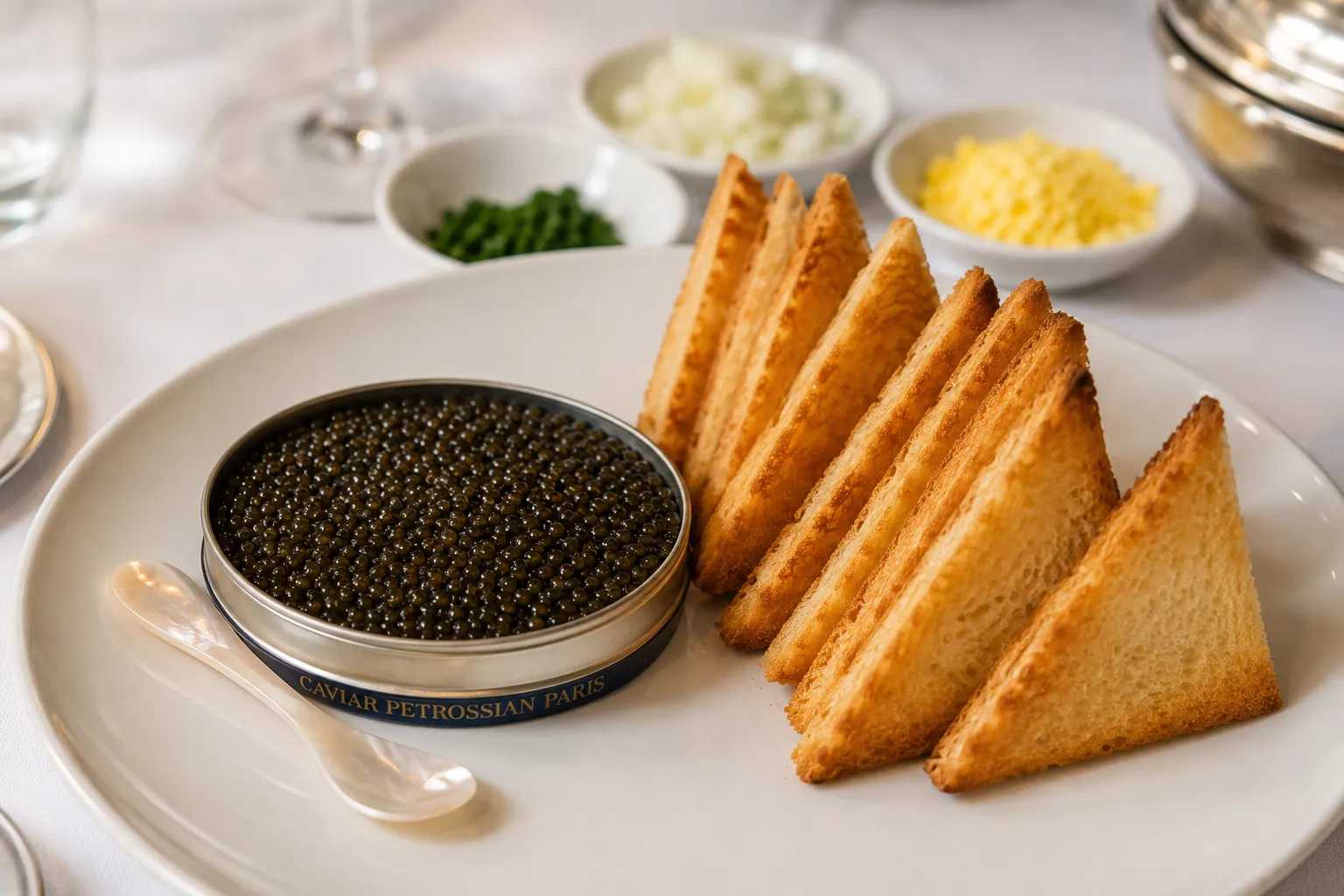 Toast points served with moustellar caviar
