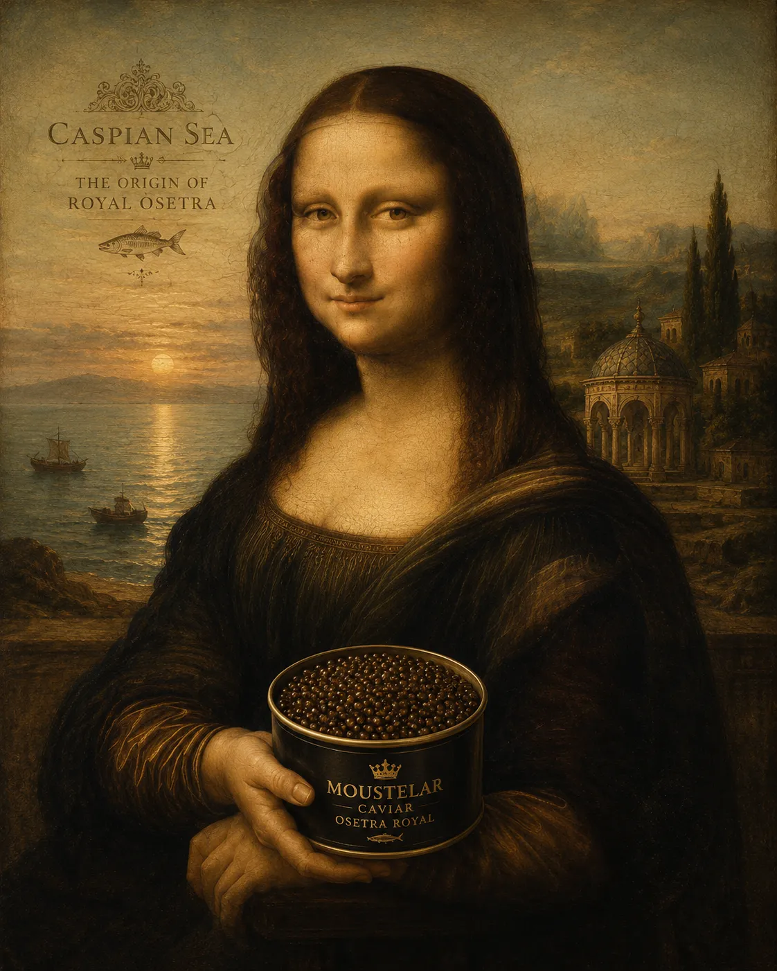 moustellar Osetra caviar tin, hand-graded pearls